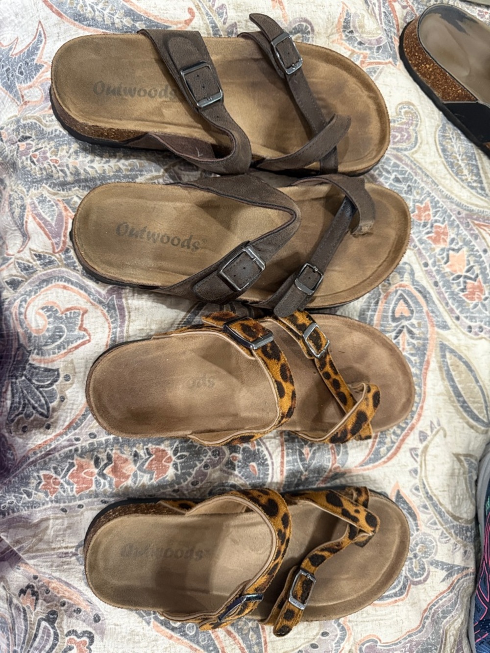 Outwoods Brown and Leopard Print Double Buckle Sandals - Women size 7 2 pair